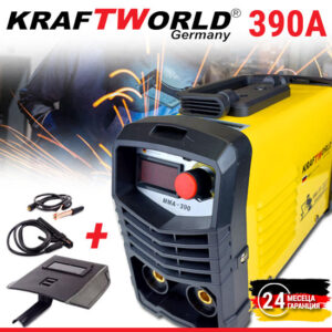 Инверторен Електрожен KraftWorld 390A с Маска и Кабели в Комплекта